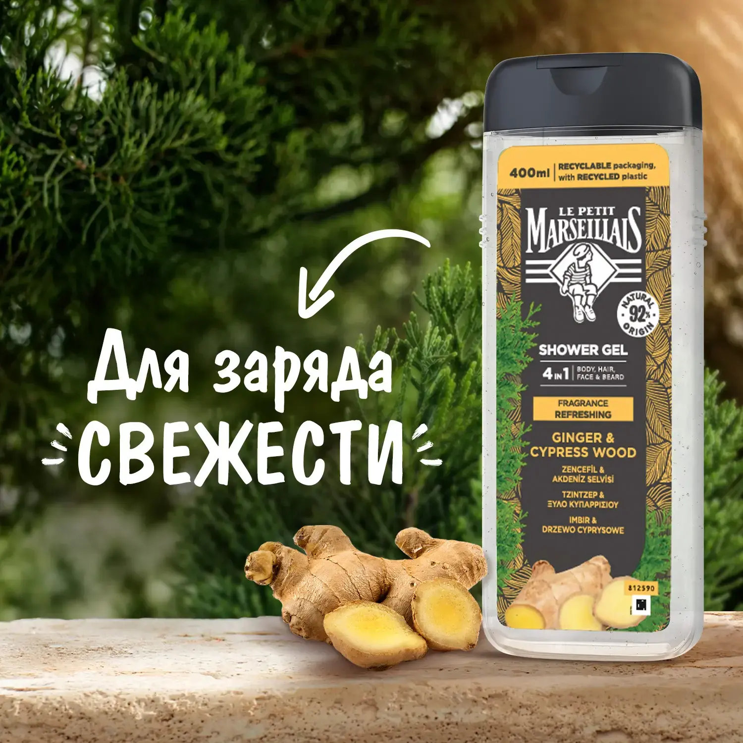 Le Petit Marseillais® Гель-шампунь для мужчин «Имбирь и Кипарис» 4 в 1, 400 мл