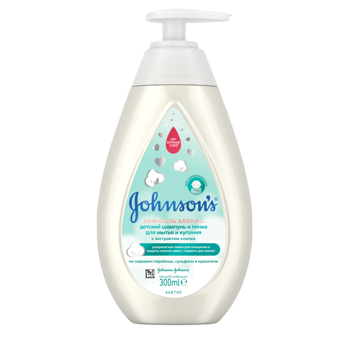 Детский шампунь и пенка для мытья и купания «Нежность хлопка» Johnson's®: лицевая сторона