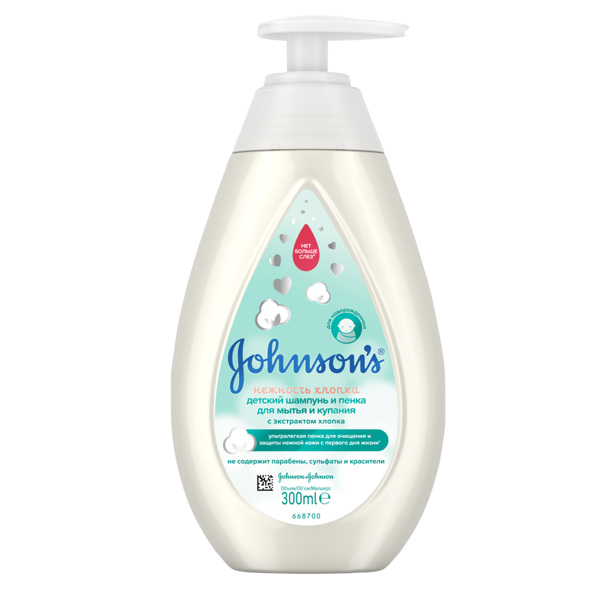 Детский шампунь и пенка для мытья и купания «Нежность хлопка» Johnson's®: лицевая сторона