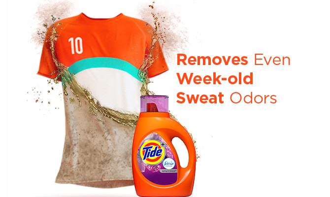 Tide Plus Febreze Freshness Liquid Laundry Detergent removes even week-old sweat odors.