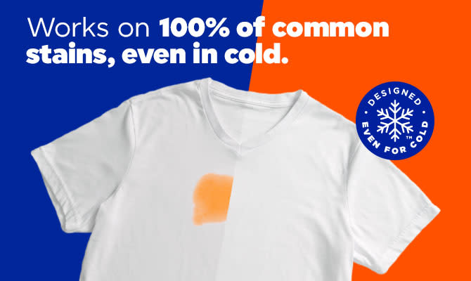 Tide Mountain Spring Liquid Laundry Detergent works on 100% of common stains, even in cold water