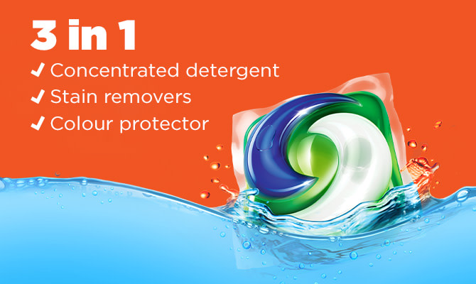 Tide 3-in-1 PODS® concentrated detergent with extra stain removers and color protectors