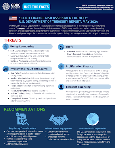 Just the Facts Series: "Illicit Finance Risk Assessment of NFTs" U.S. Department of Treasury Report, May 2024 cover