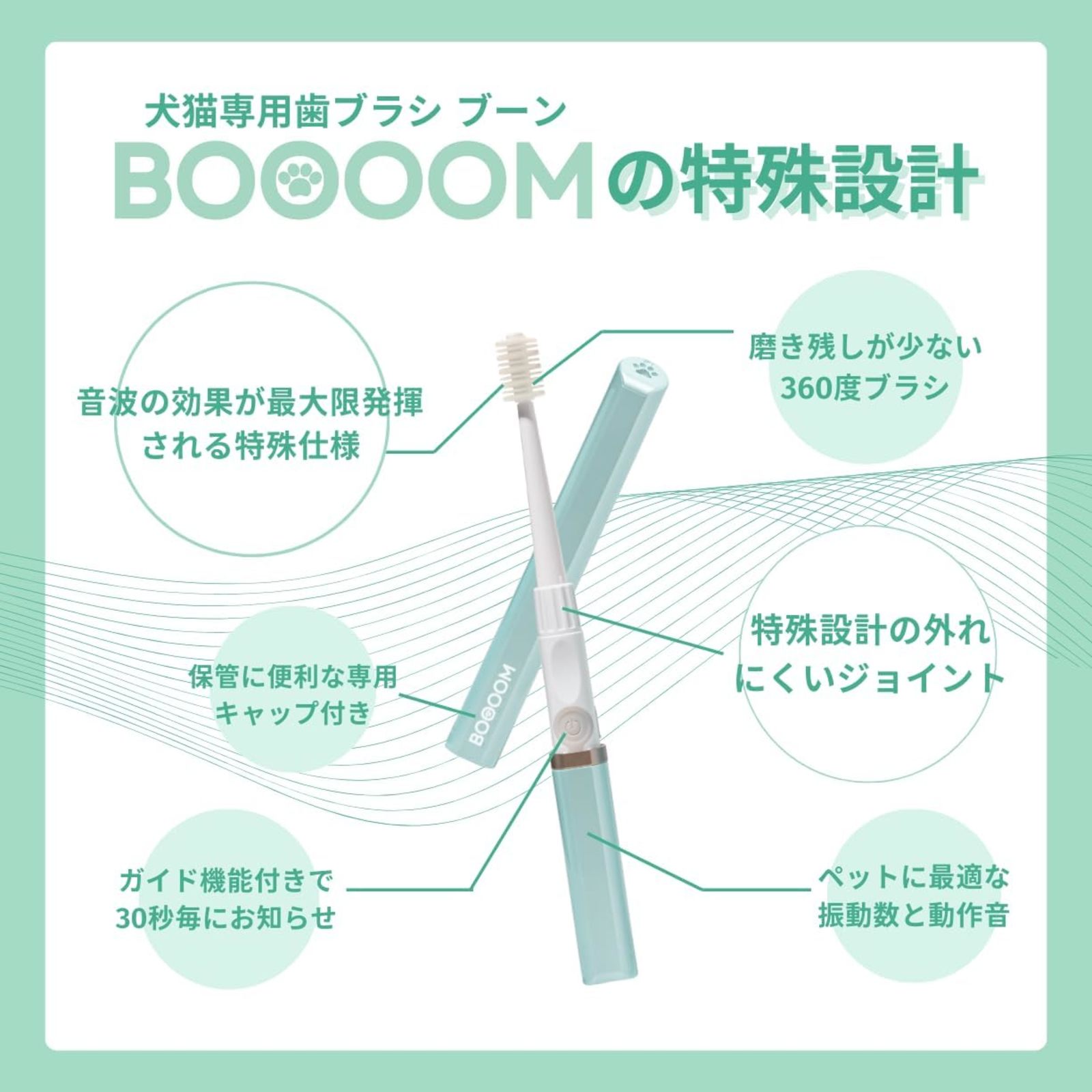 犬猫専用歯ブラシBOOOOMの特殊設計