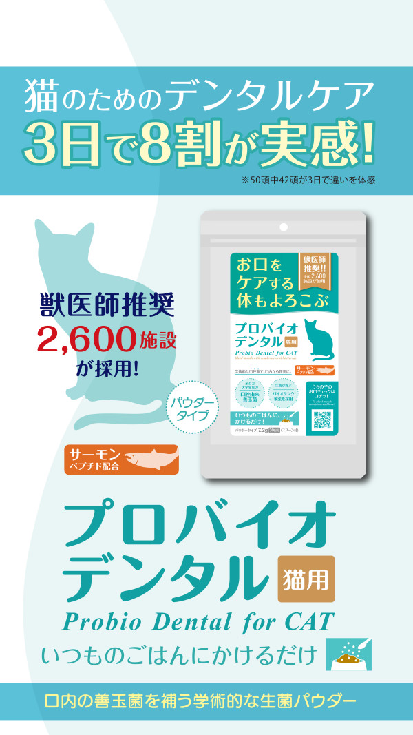 ご飯にかけるだけ！オーラルケアサポート『プロバイオデンタル 猫用（サーモン味）』無料モニター募集！