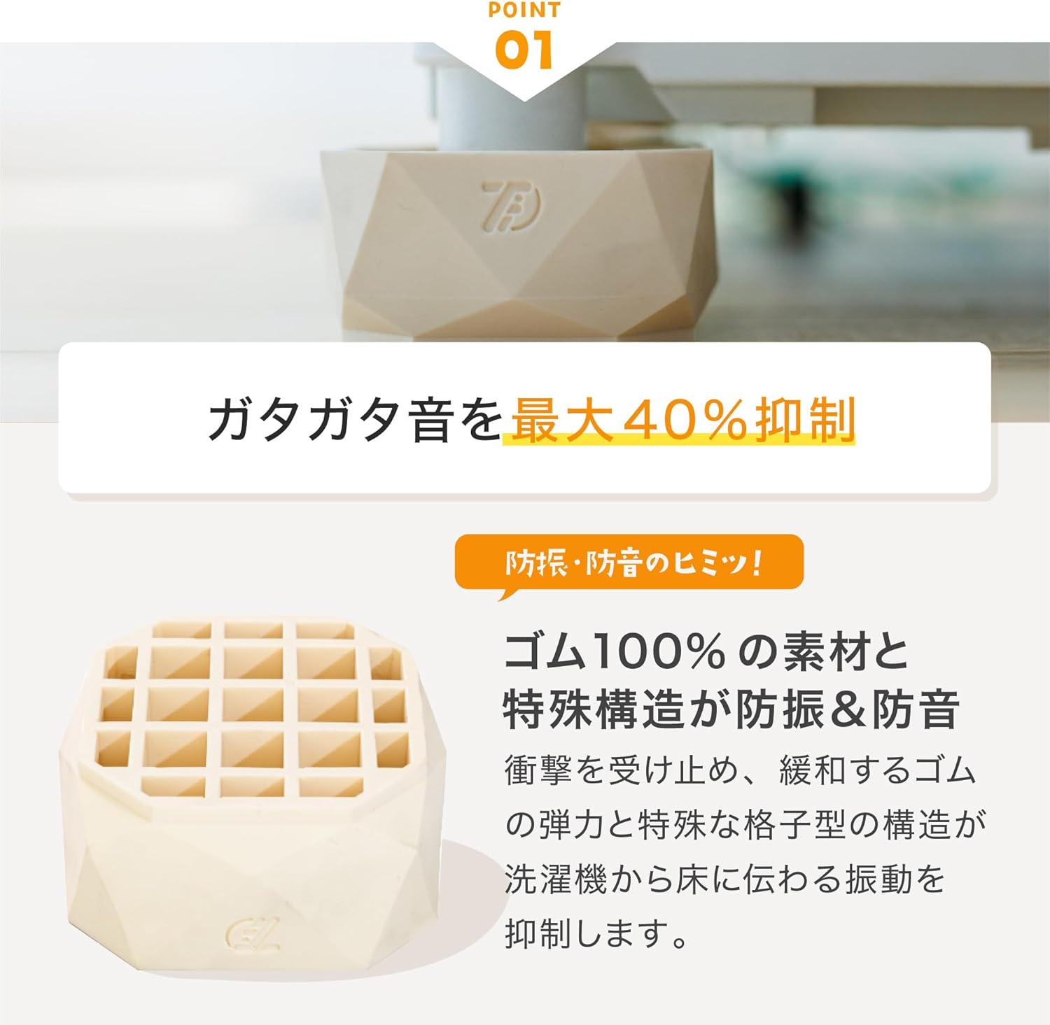 洗濯機かさ上げ台（防振・防音ゴムマット）TFi-9045 あしあげ隊 4個入り