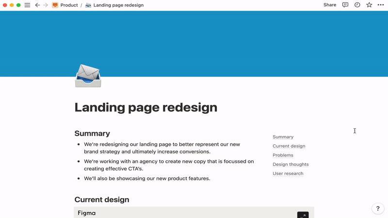 AngelList’s product spec, showing connected design details, design considerations, and user research 