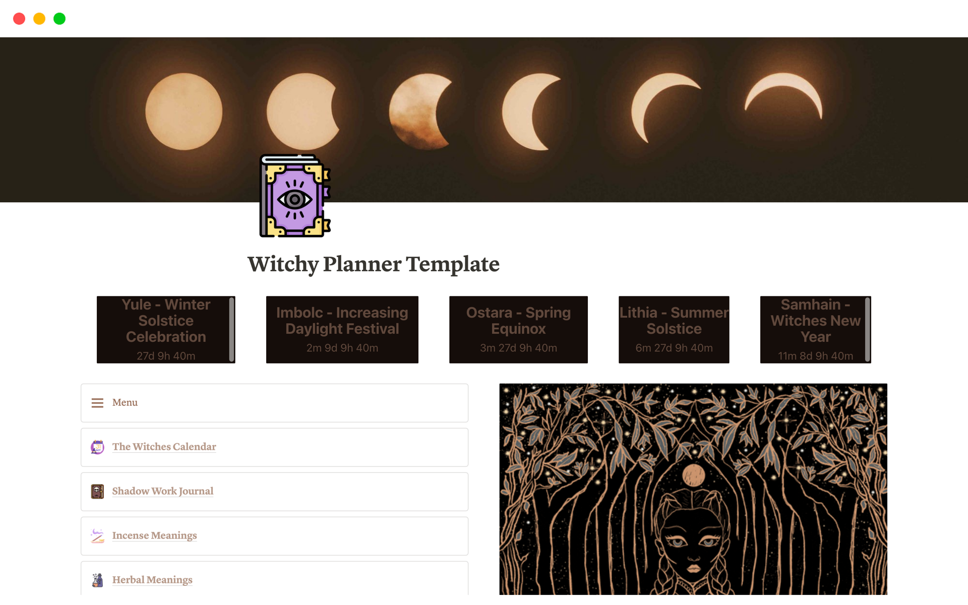 Witchy Planner Template with Tarot Card Randomizer