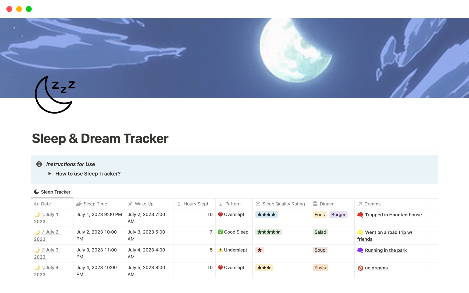 Sleep Tracker  Notion Template