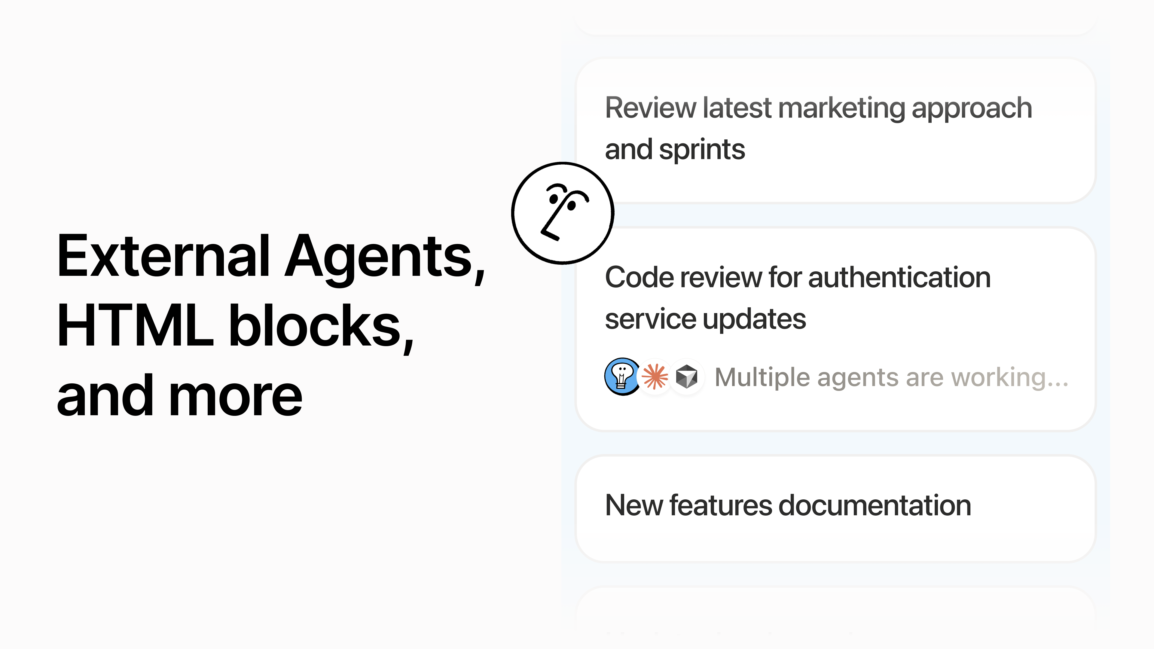 A Notion release graphic showing agents and workspace blocks arranged in a shared product surface.