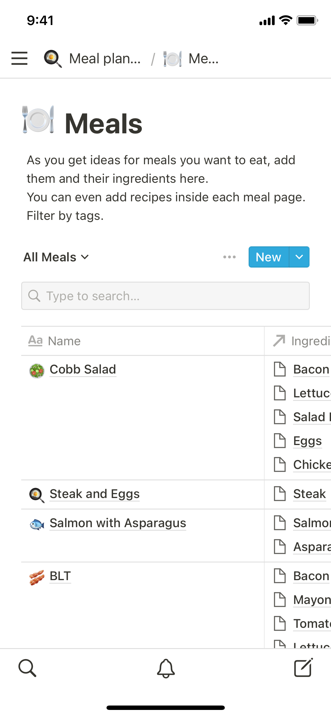 Notion Template Gallery – Meal planner