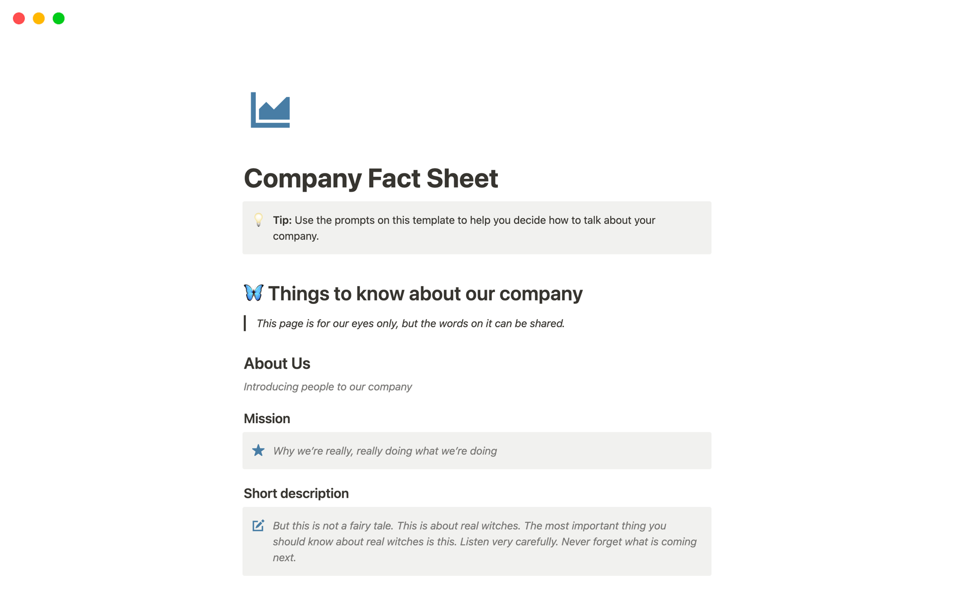 Company Fact Sheet | Notion Template