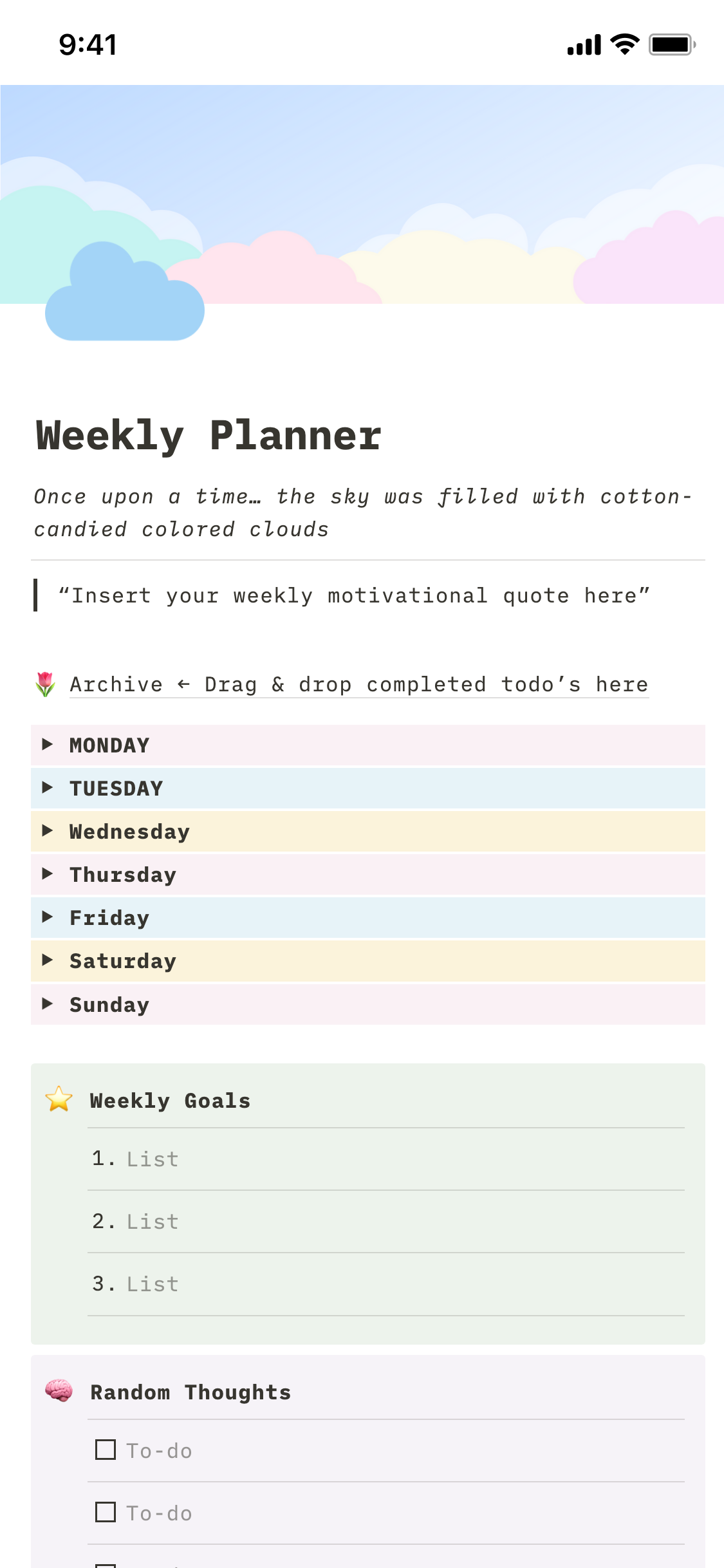 Weekly Admin Planner Inserts, Sunday Start