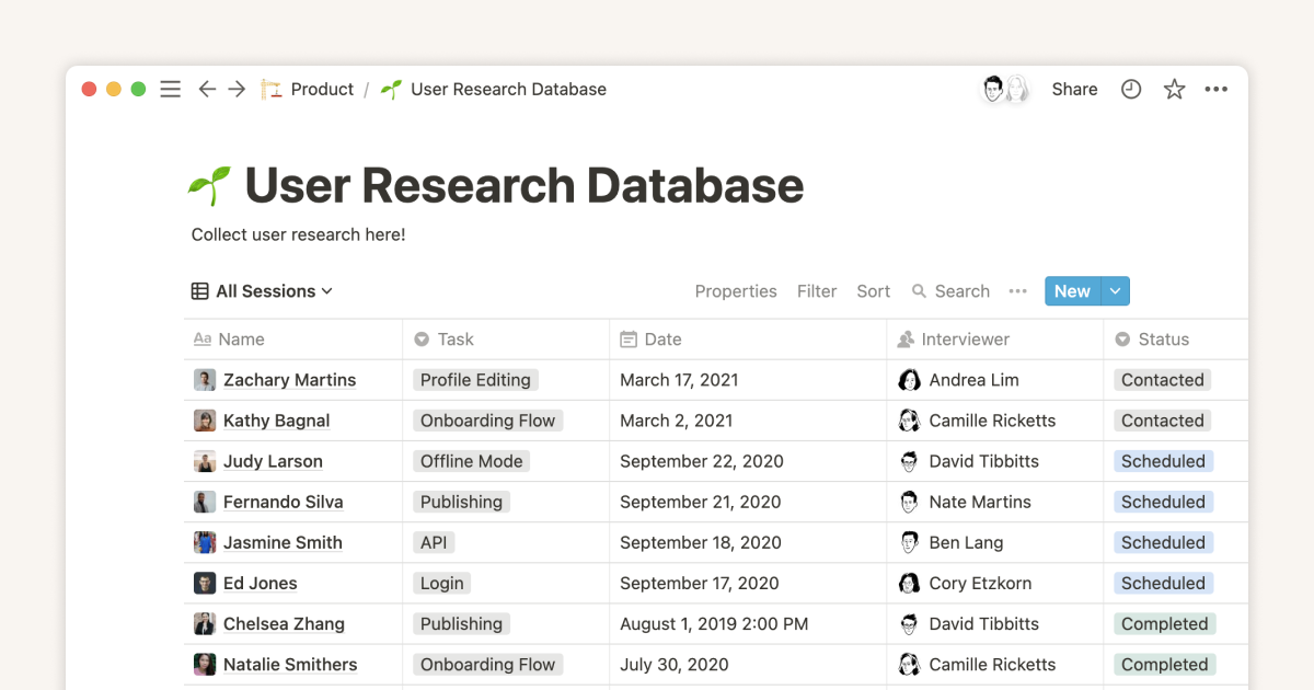 user research notion template