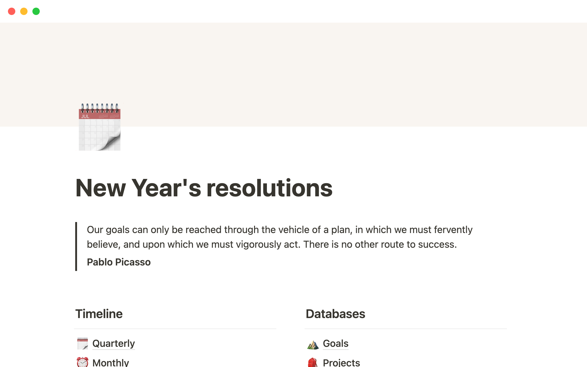 Notion Template Gallery New Year's resolutions