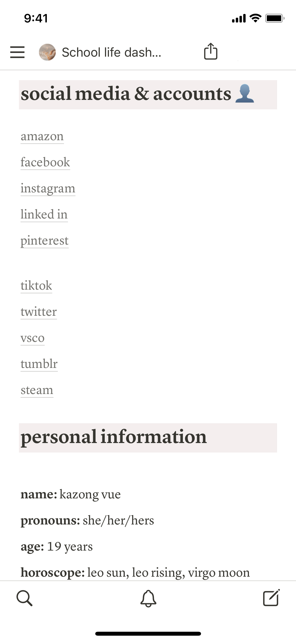 personal question list tumblr