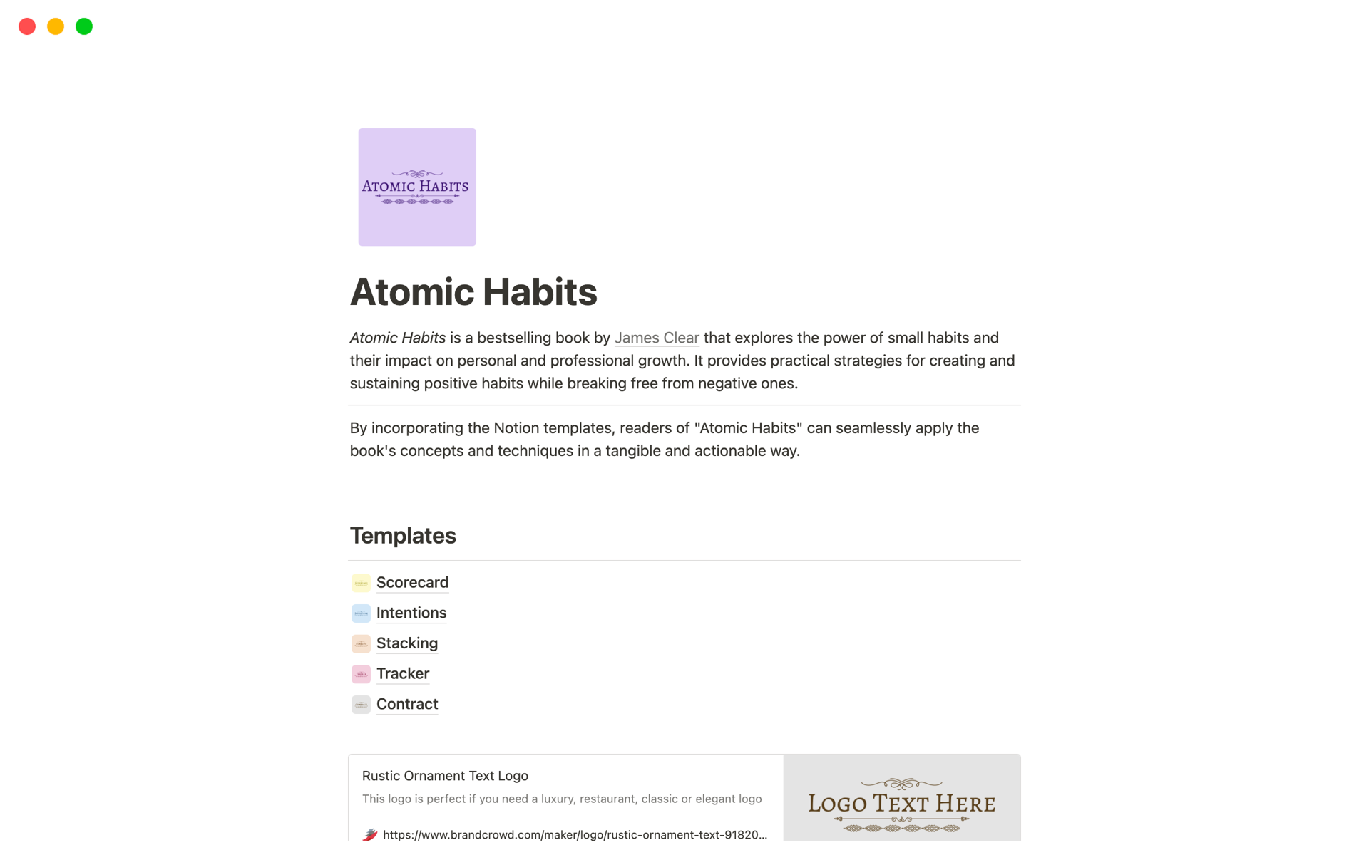 Atomic Habits  Modèle Notion