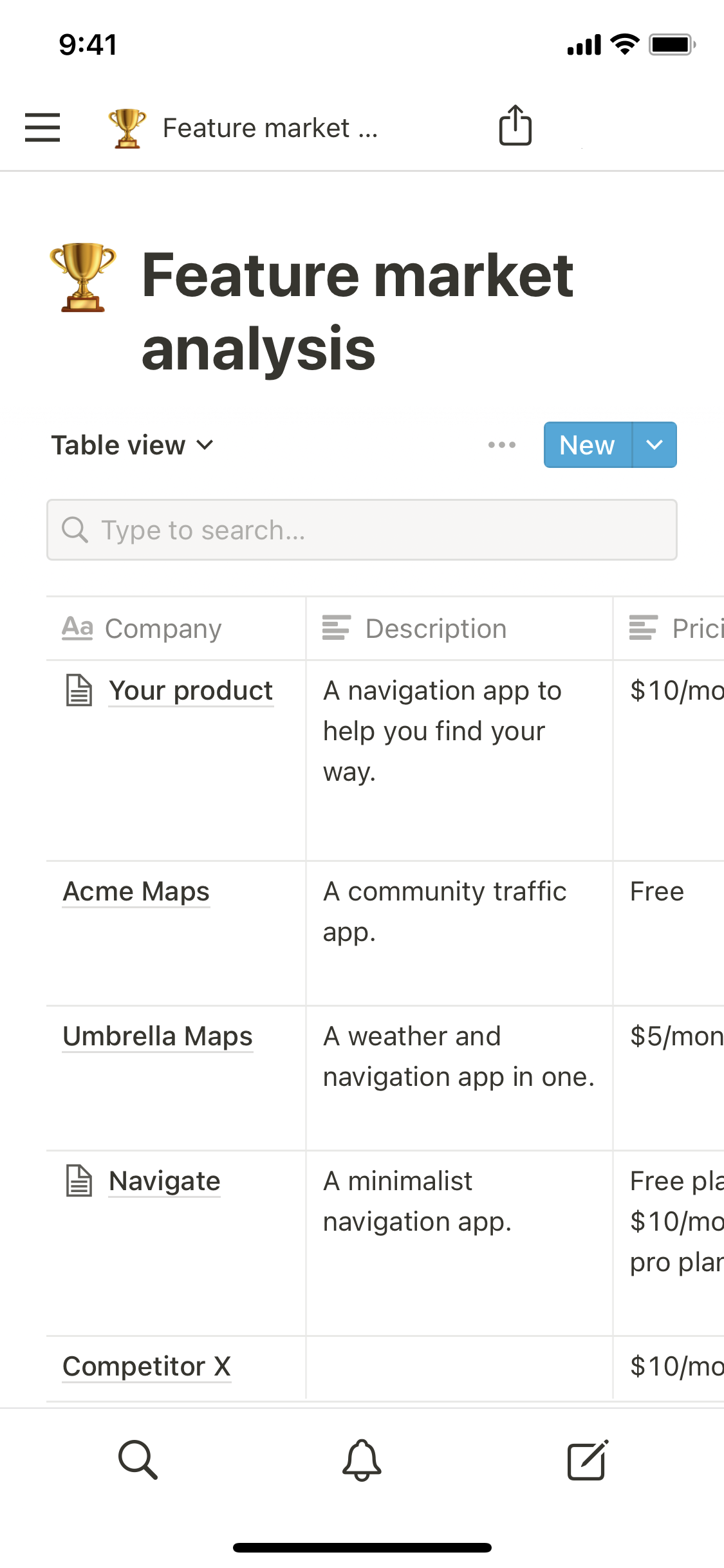 Notion Competitor Research Template: Differentiators, Value