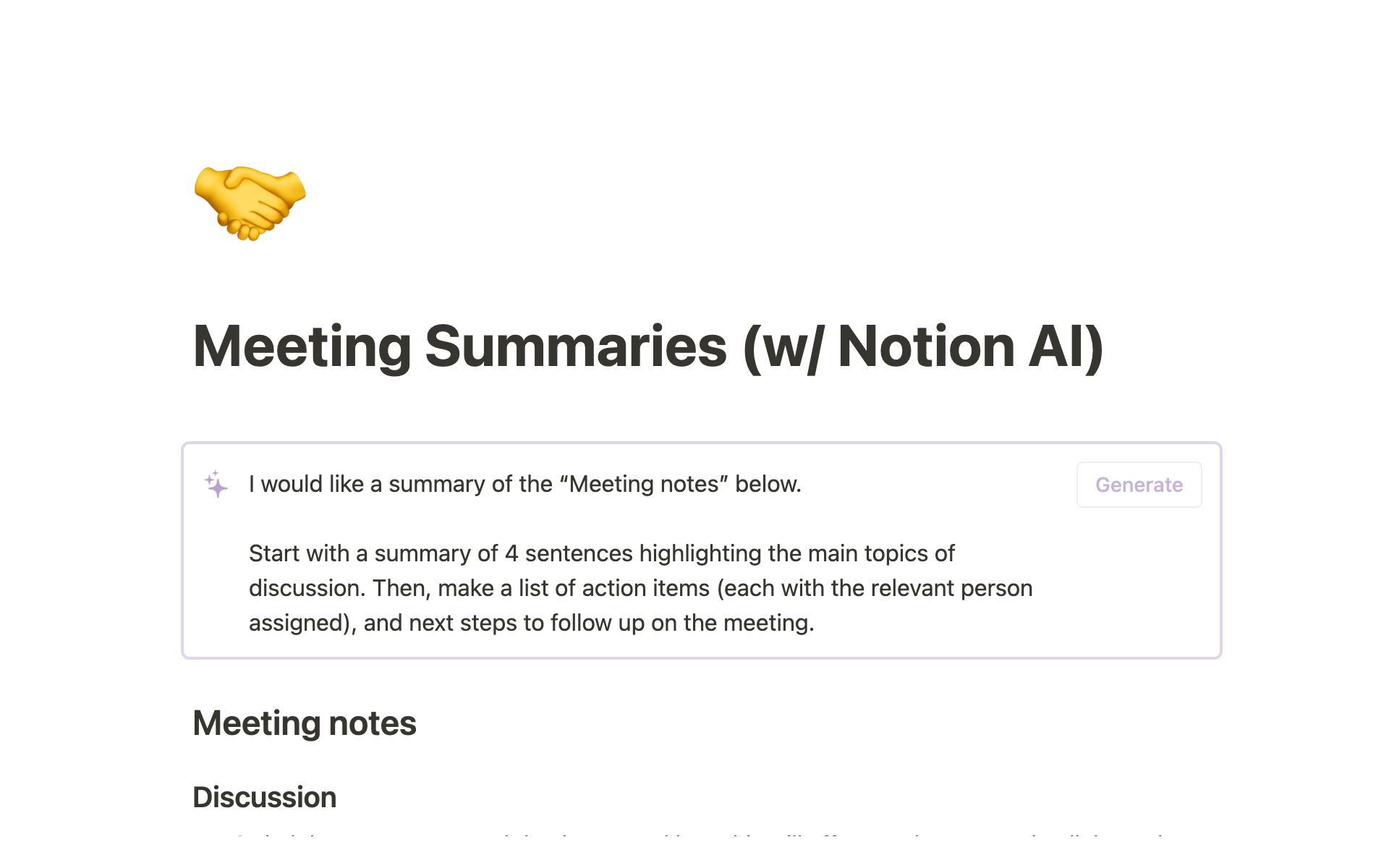 Notion Template Gallery Meeting Summaries (w/ Notion AI)