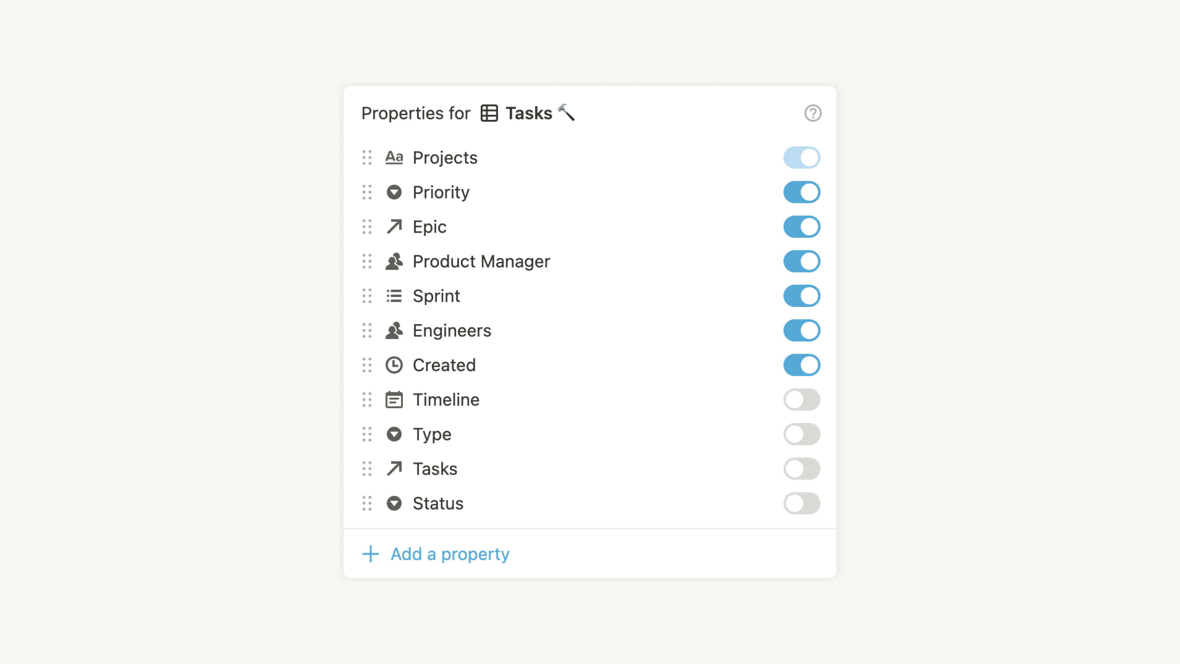 Properties list