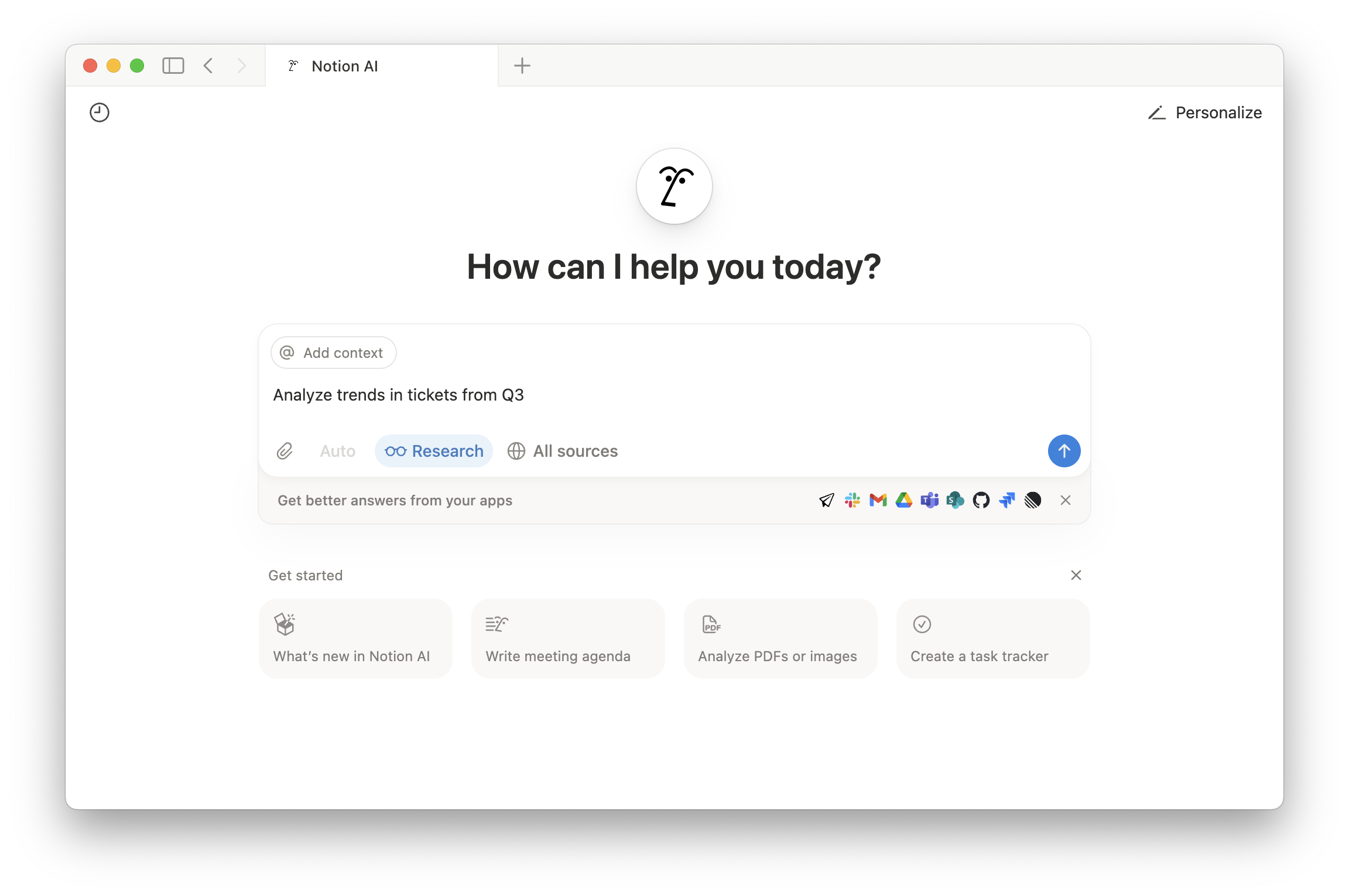 Official Notion AI workspace assistant with Research mode and connected sources - Primingo