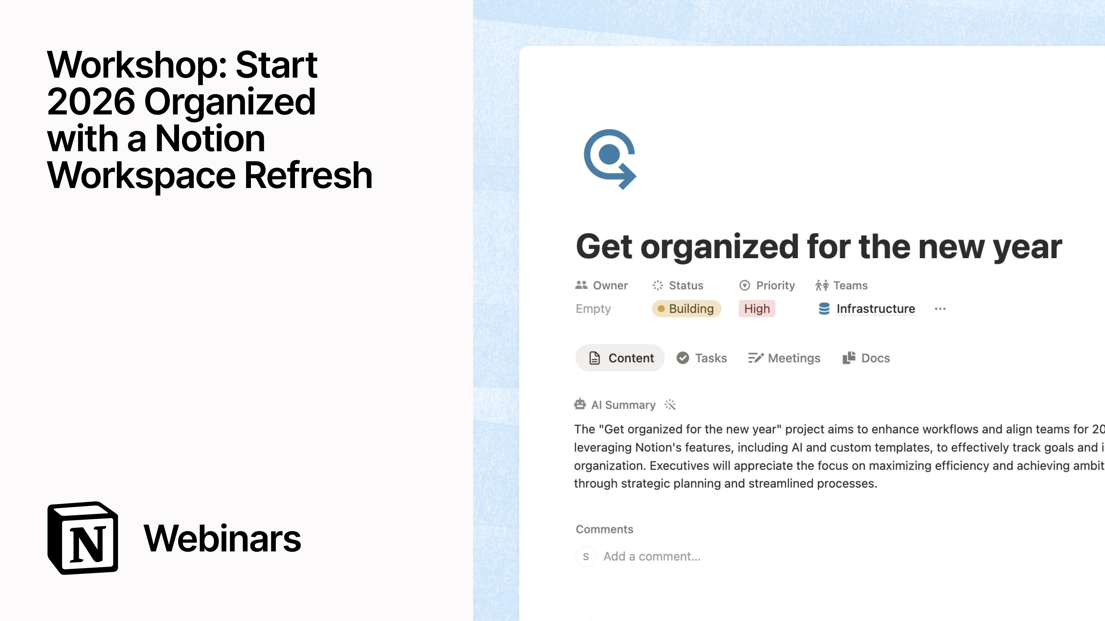 Workshop: Start 2026 organized with a Notion workspace refresh