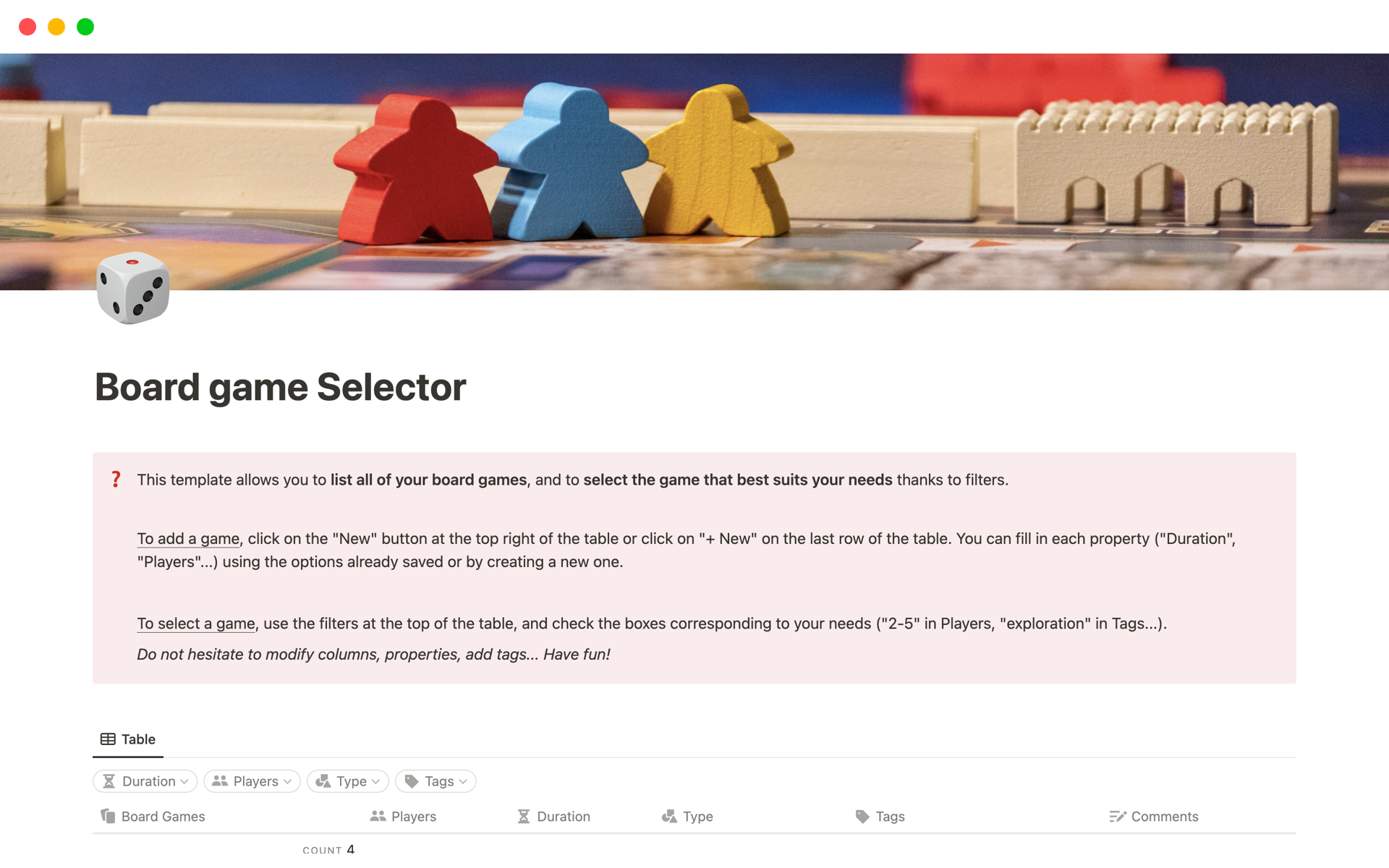 Board game Selector | Notion Template