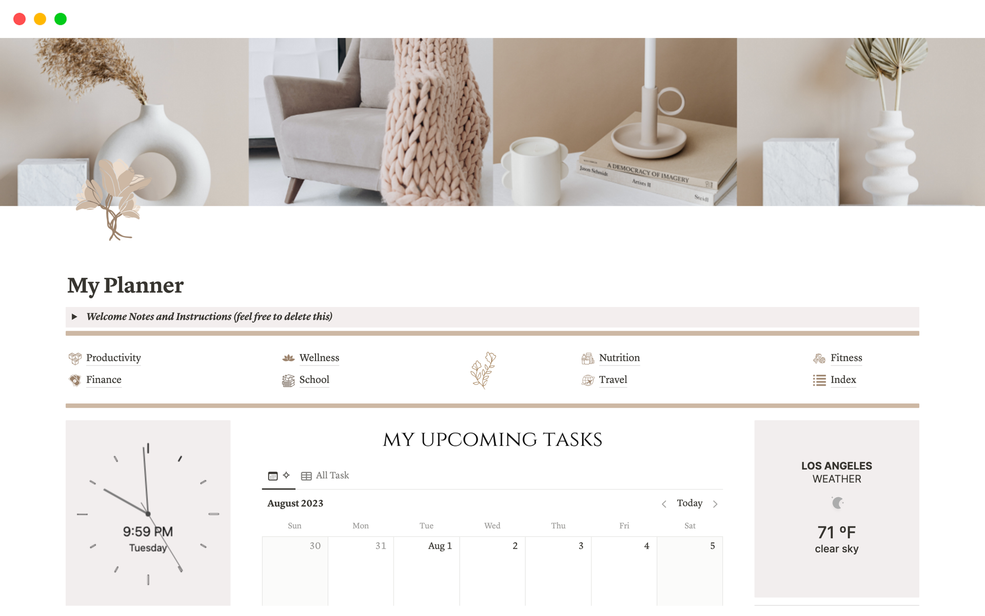 Galeria de modelos do Notion — Planner Rutina Optimizada