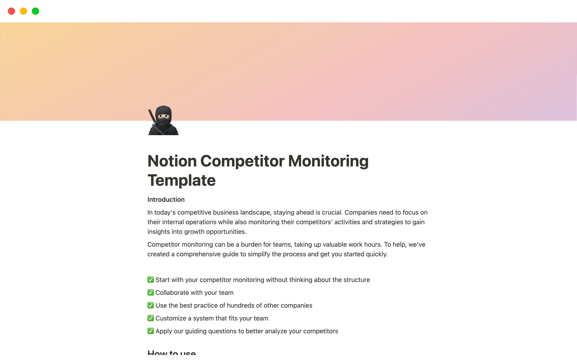 Notion Competitor Research Template: Differentiators, Value