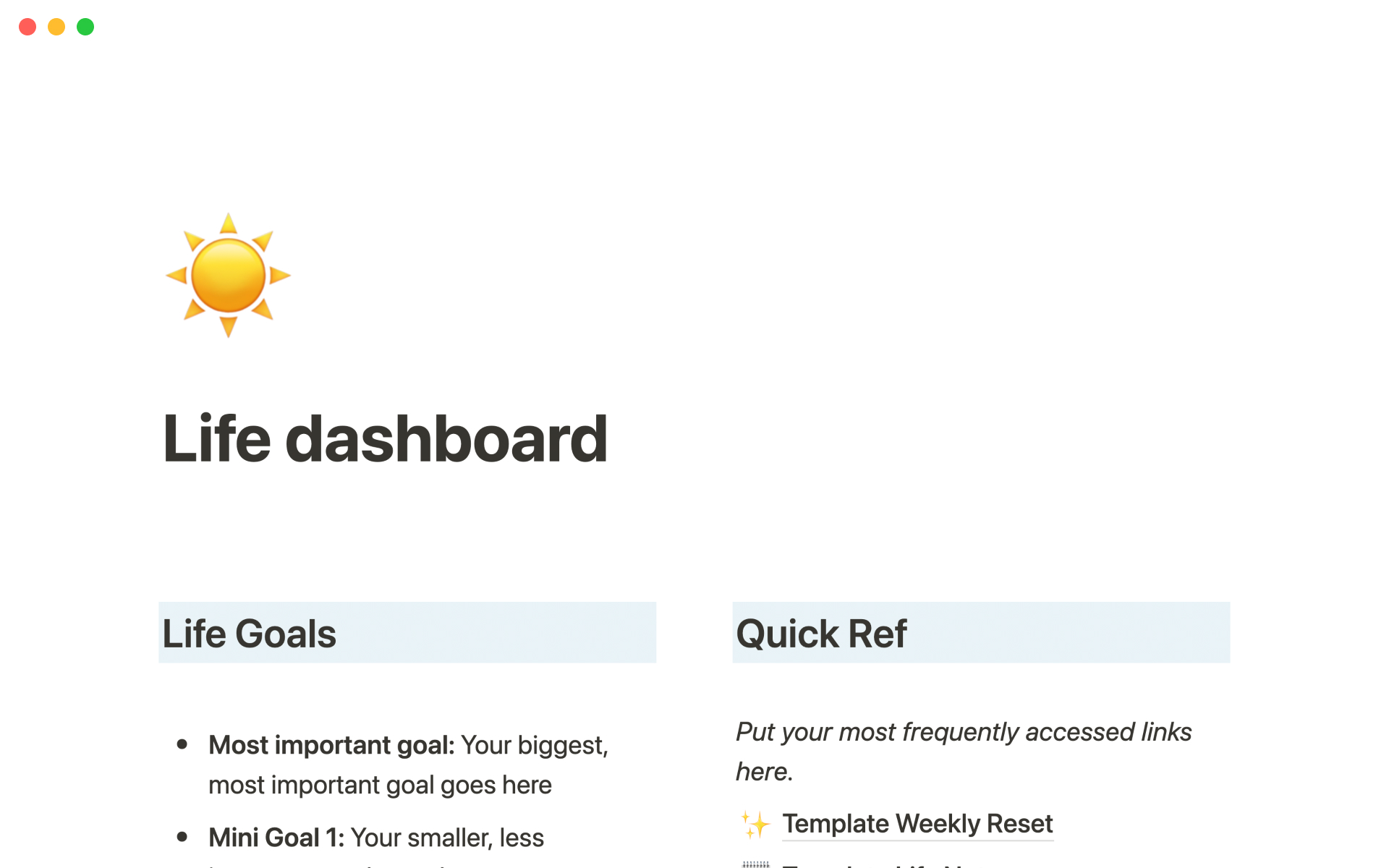 Notion Template Gallery Life Dashboard