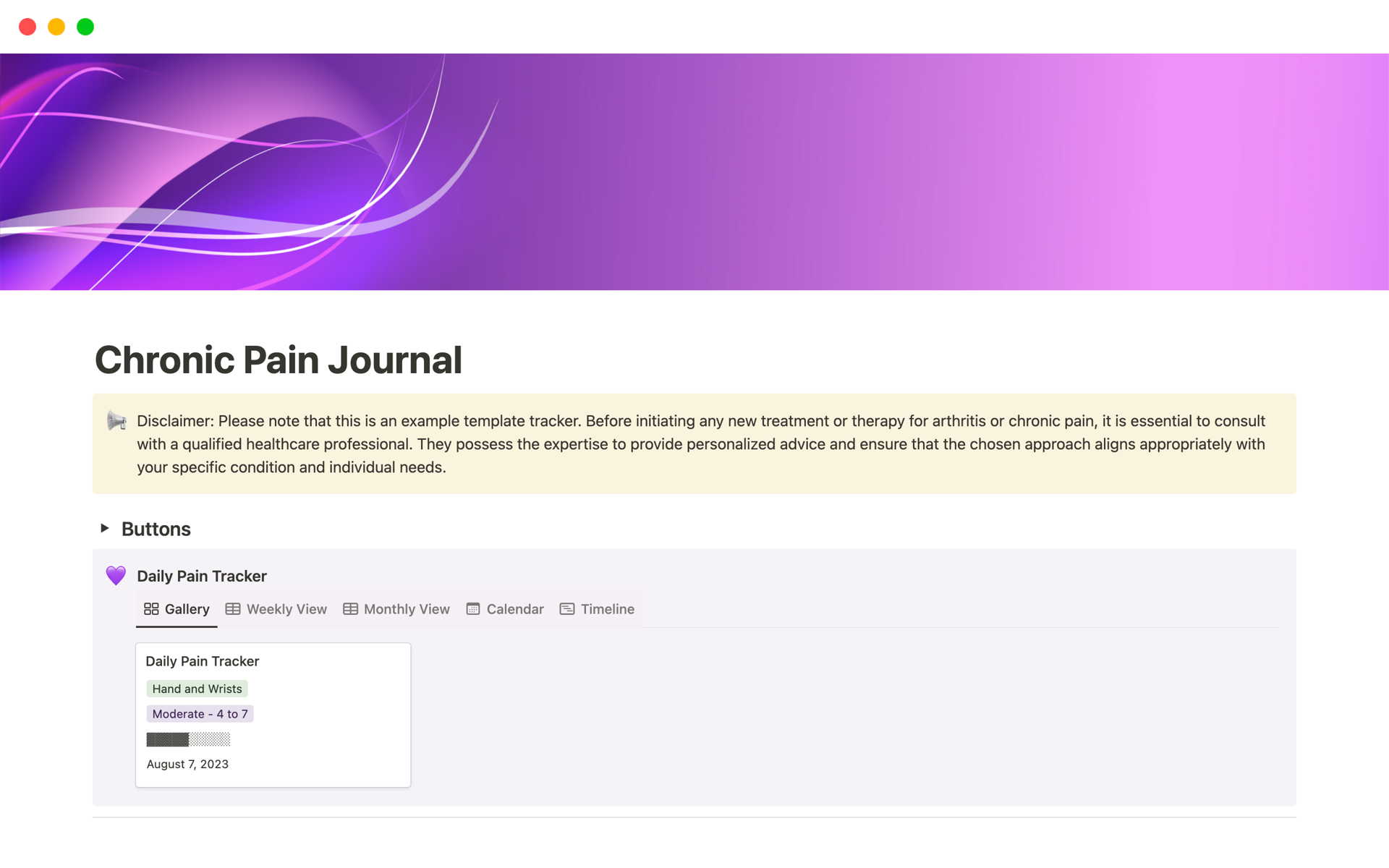 Chronic Pain Journal | Notion (ノーション)テンプレート