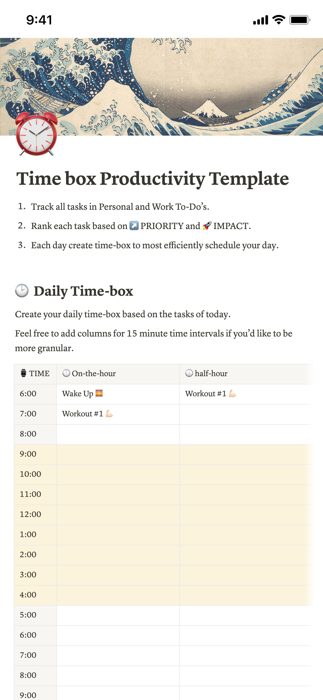 Time box Productivity Template | Notion Template