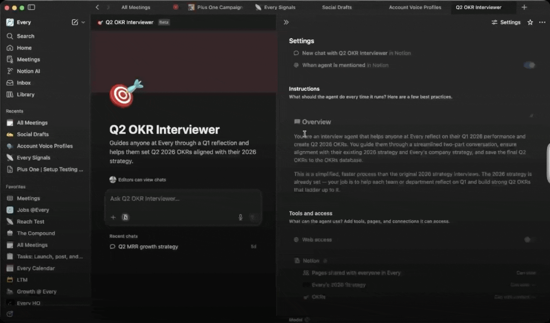 Q2 OKR Interviewer custom agent