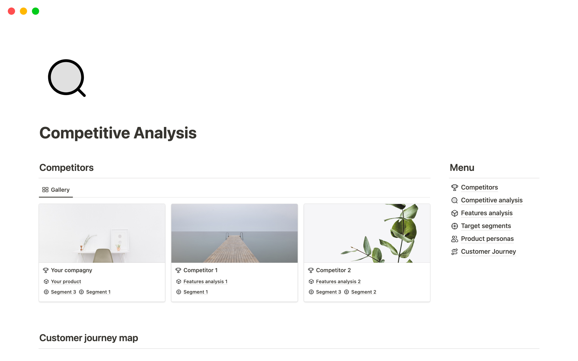 Notion Competitor Research Template: Differentiators, Value