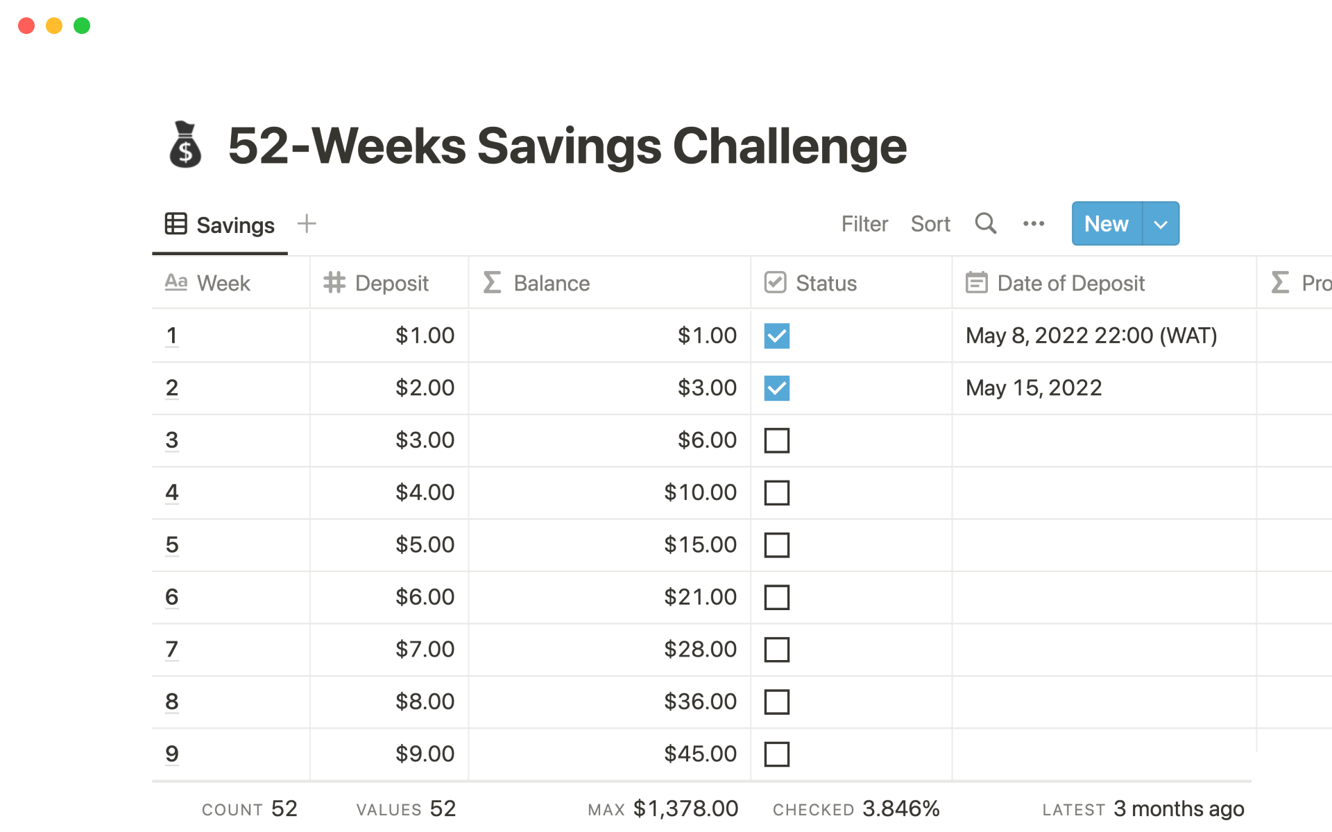 52 week money challenge spreadsheet