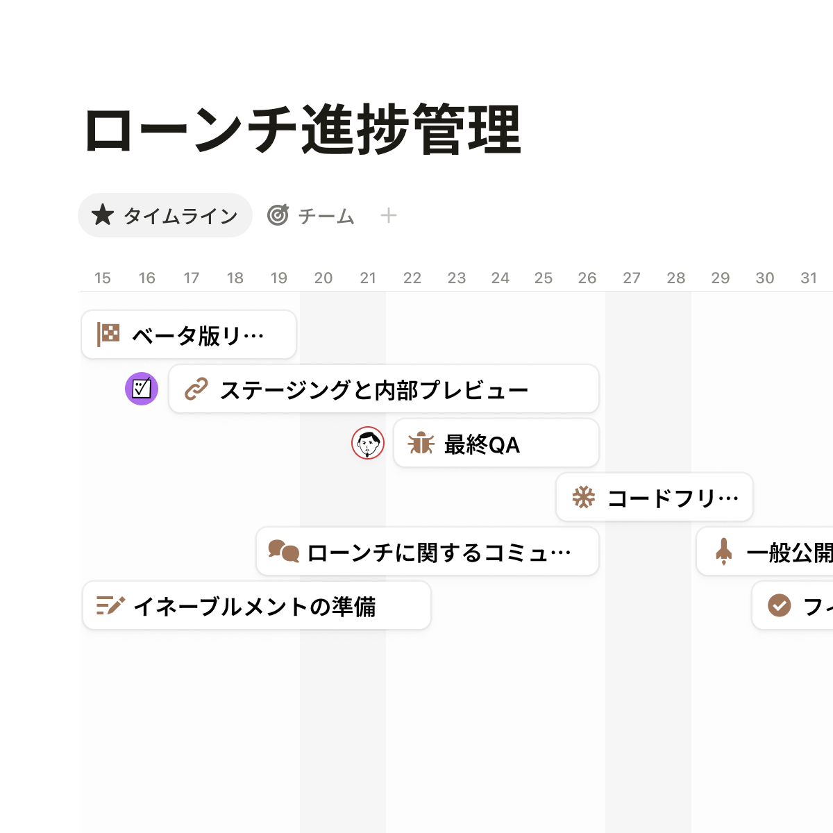 Notionプロジェクト管理ページのUI