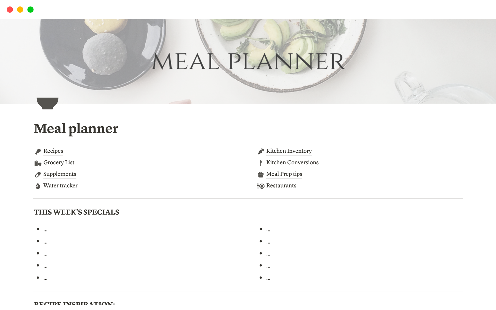 Meal Planner  Notion Template