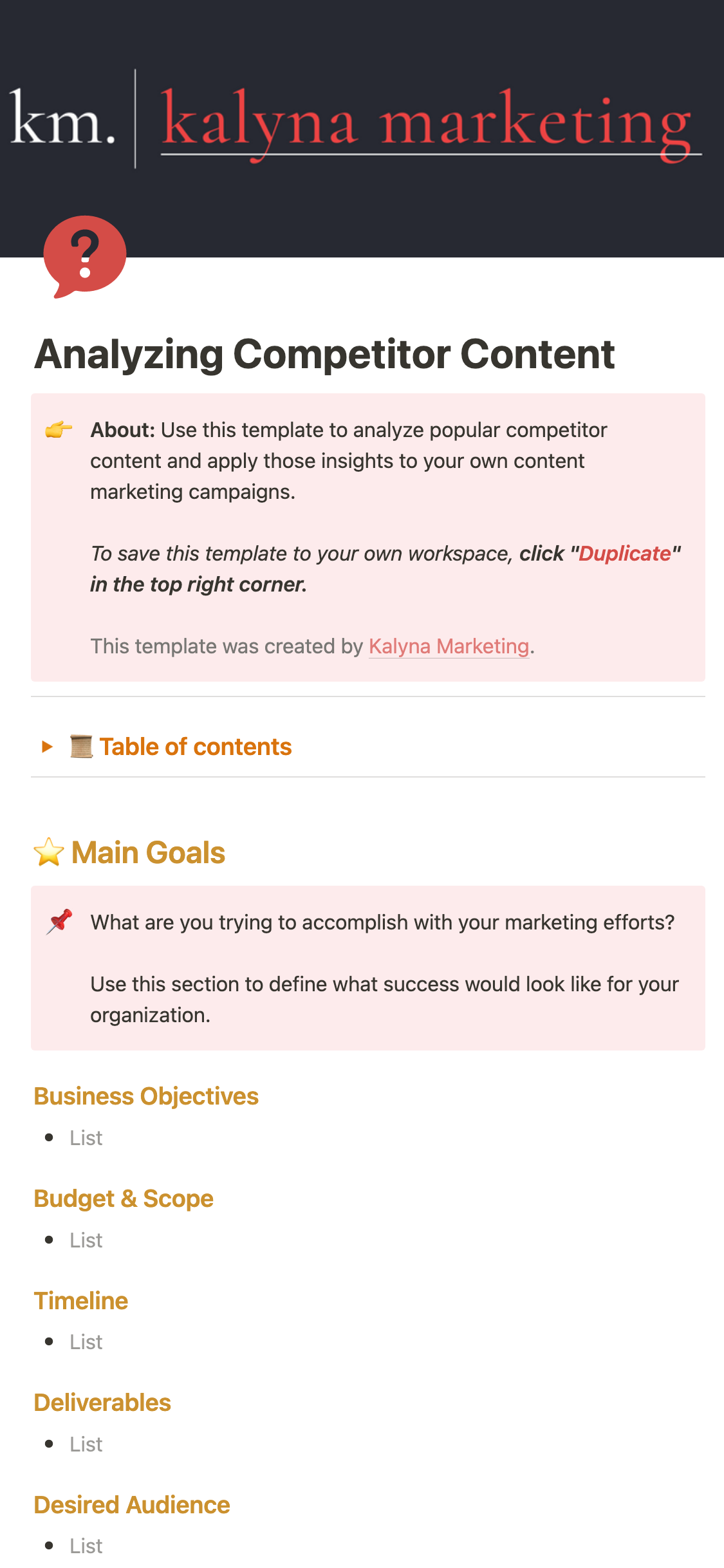 Notion Competitor Research Template: Differentiators, Value