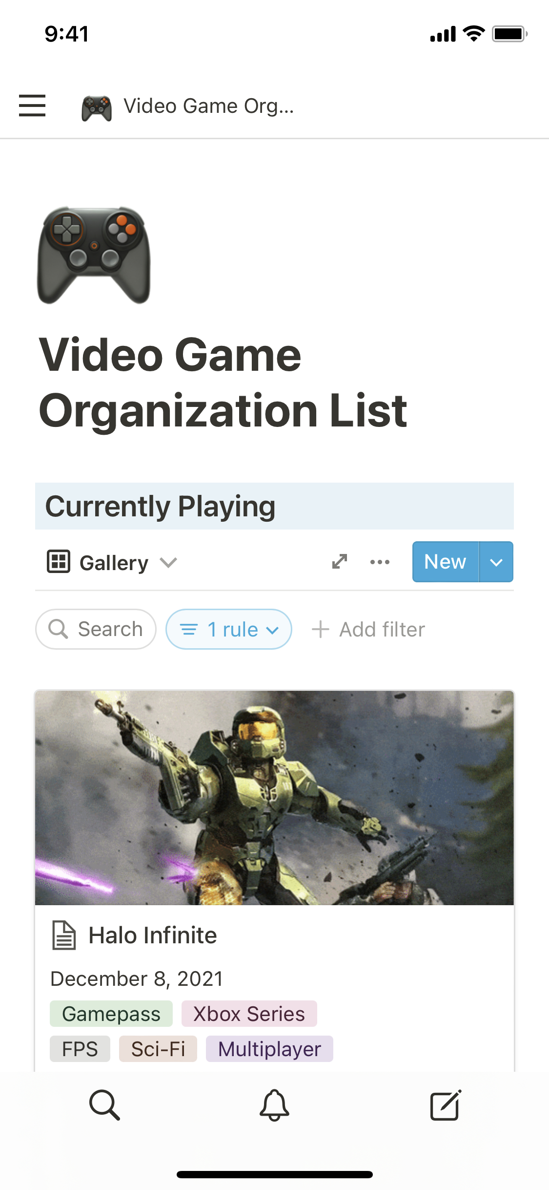Notion Template Gallery – Video game tracker
