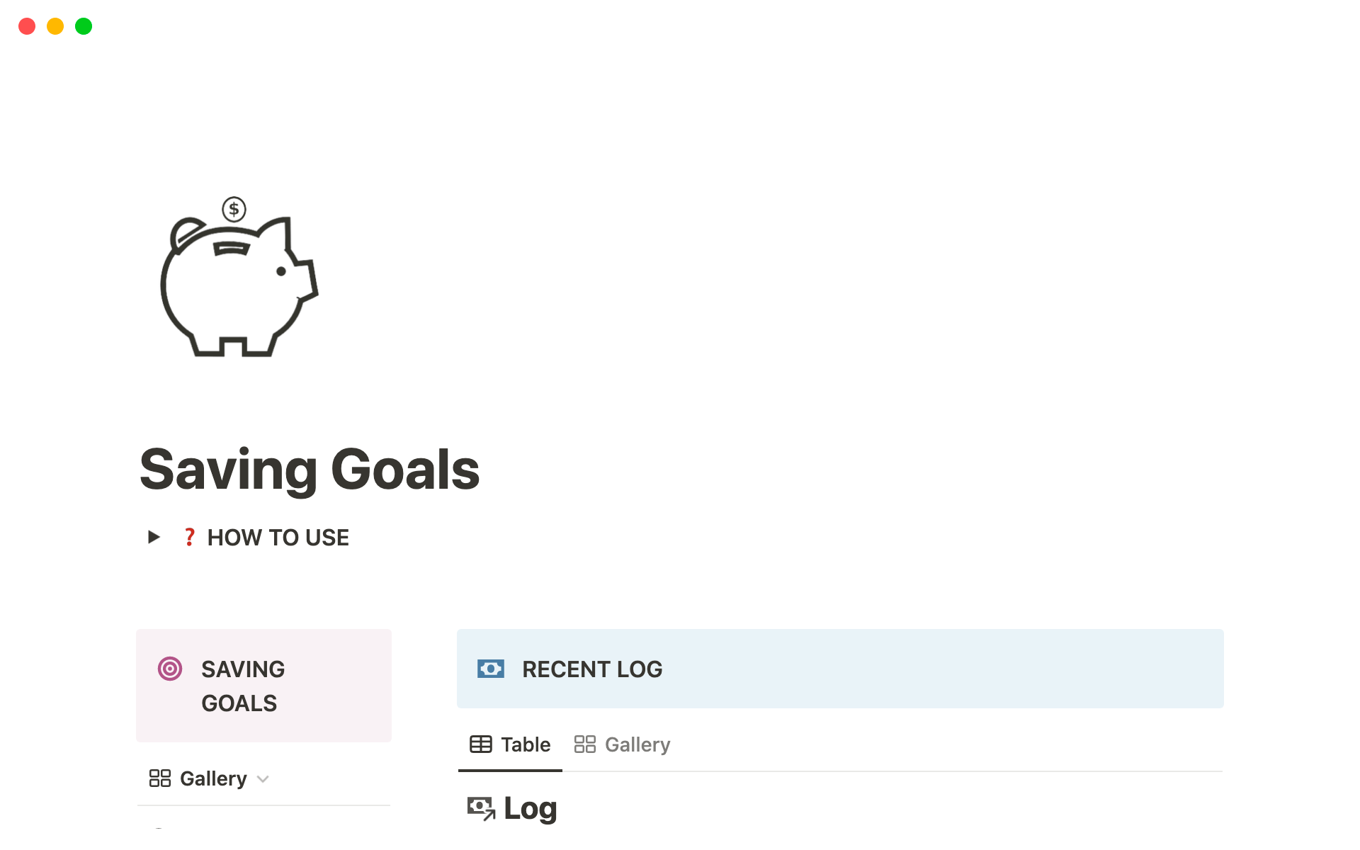 Galería de plantillas de Notion Saving Goals