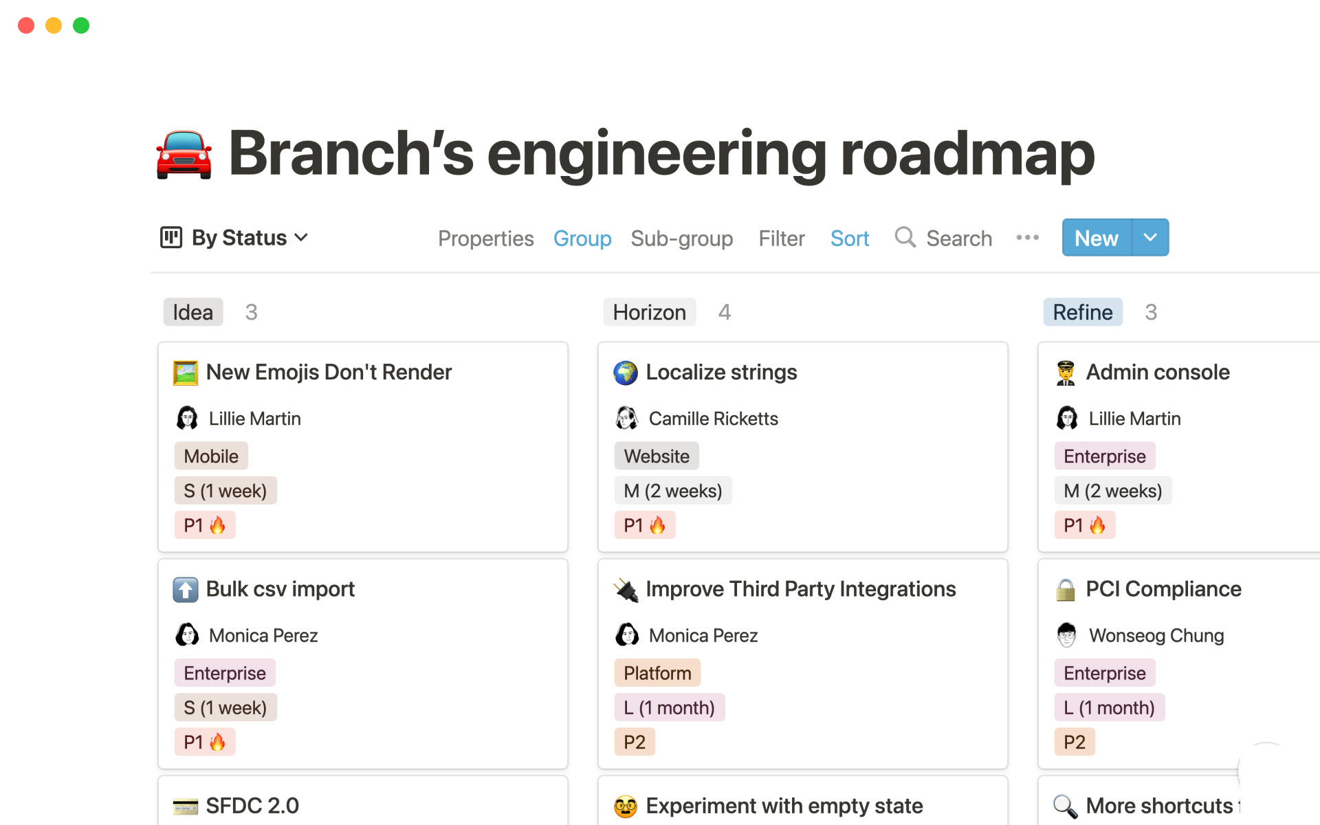 Galería de plantillas de Notion – Branch's engineering roadmap