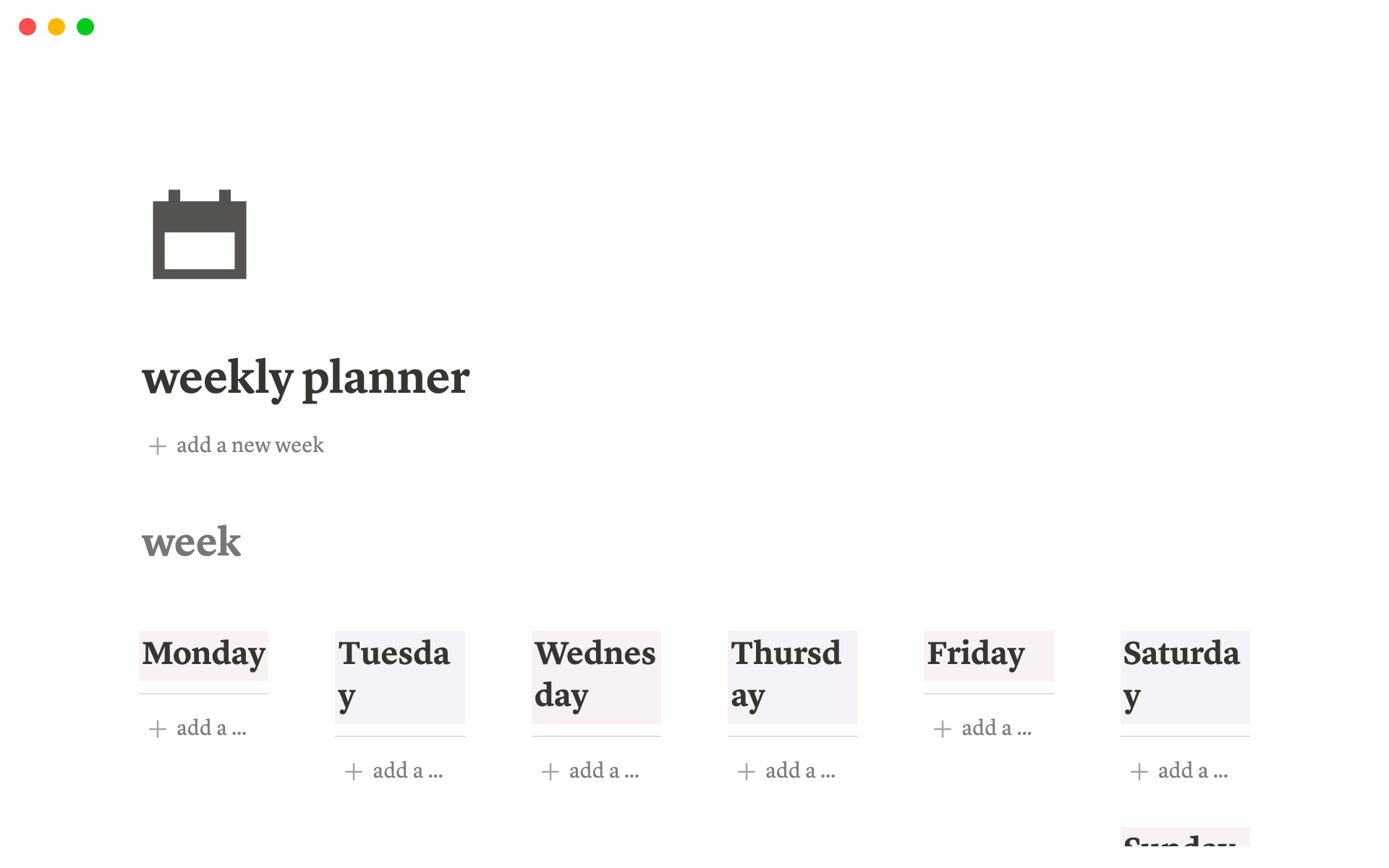 Weekly Planner  Notion Template