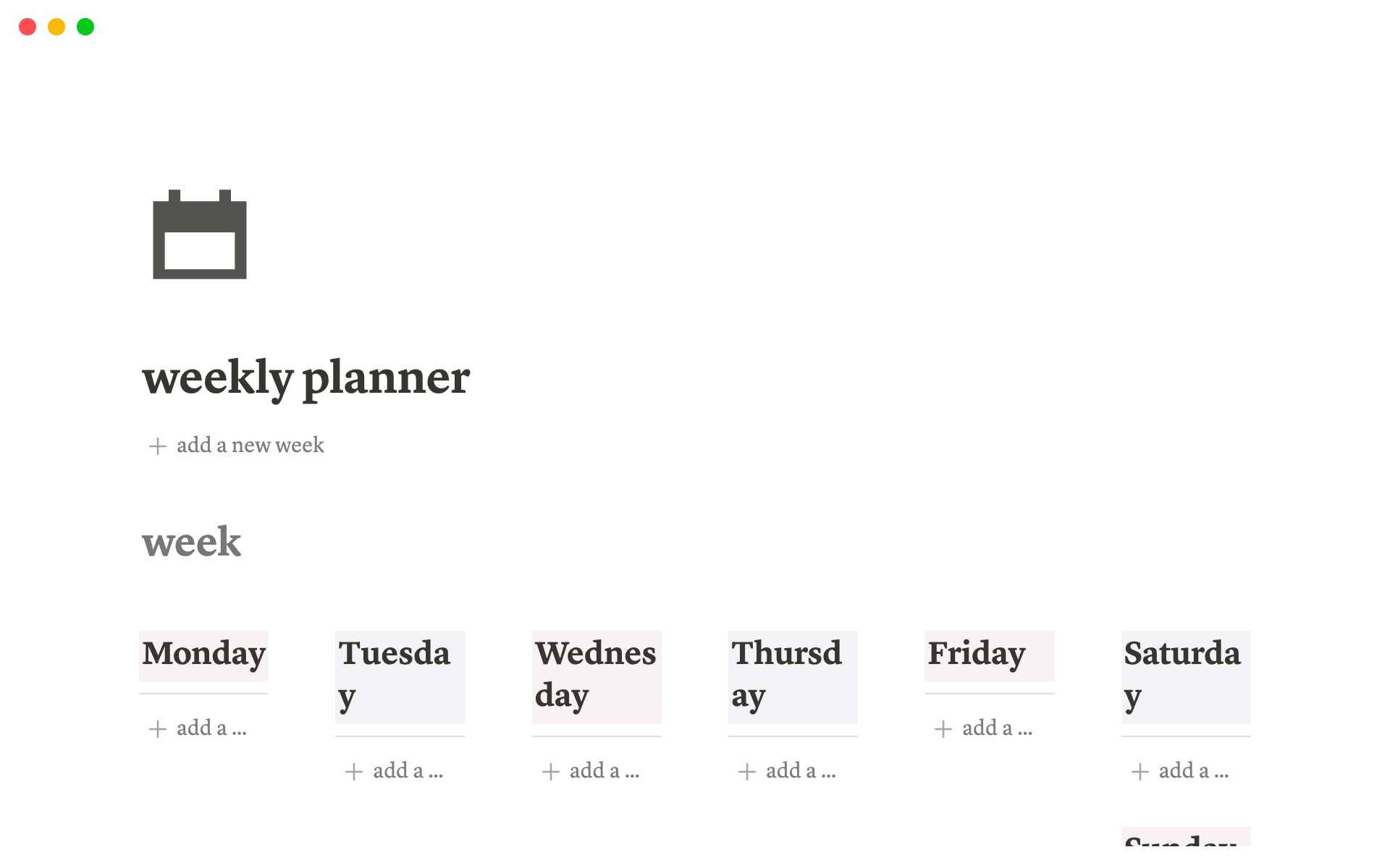 Notion Template Gallery Weekly Planner