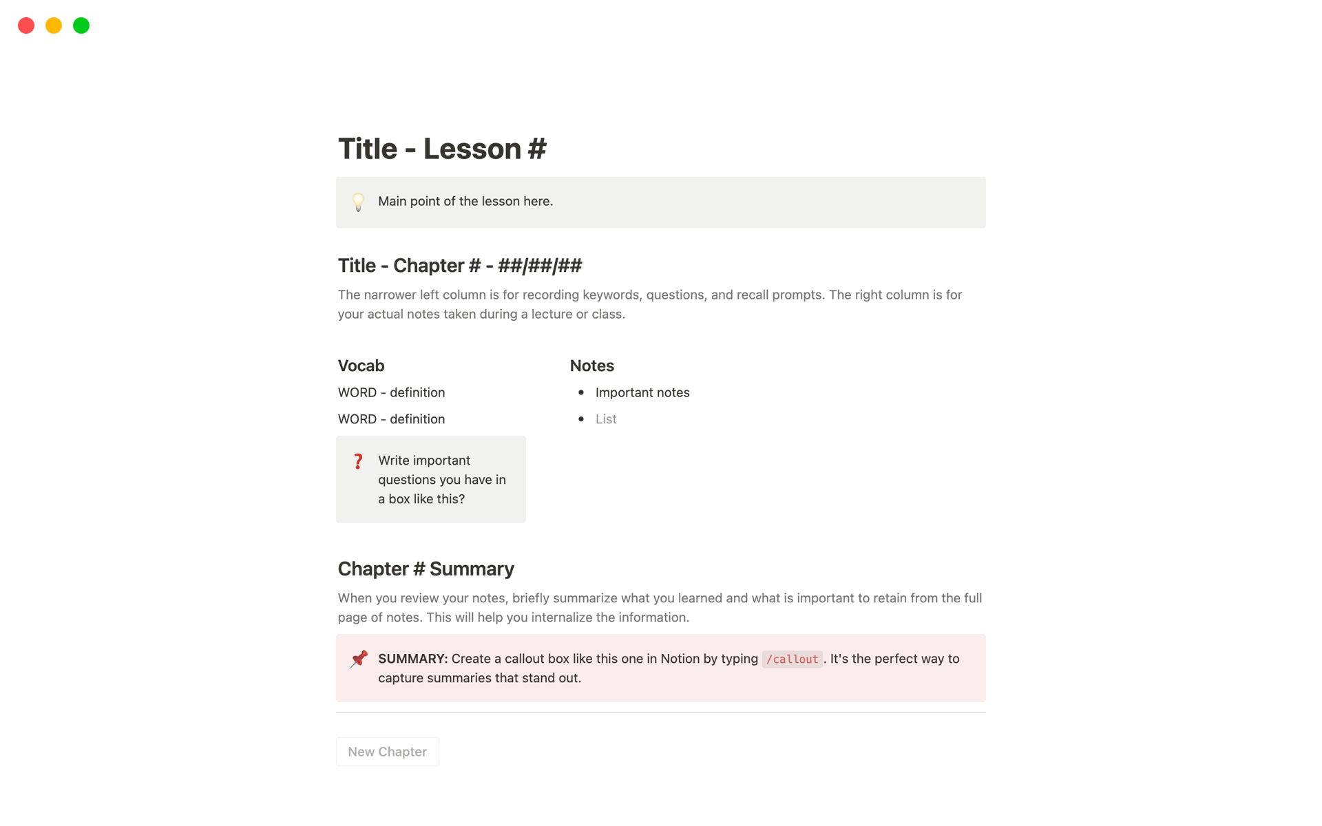 Note-taking  Notion Template