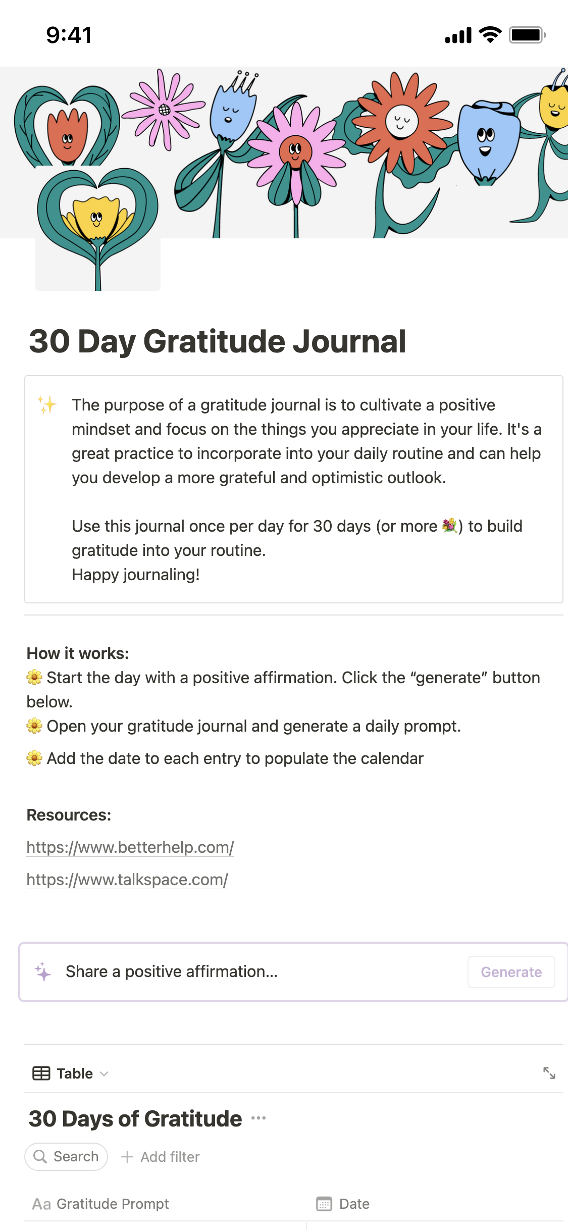 Le journal de gratitude : 30 jours de questions et bonus bilan de