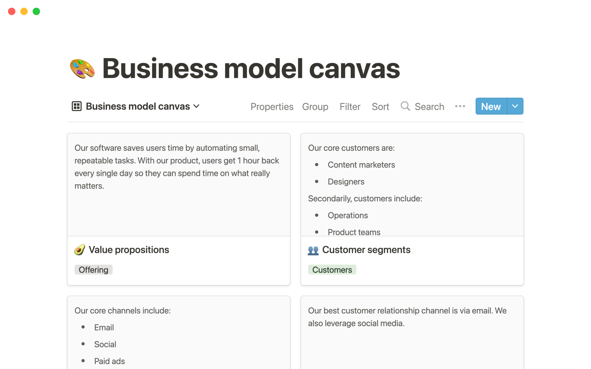 Notion Template Gallery Business model canvas