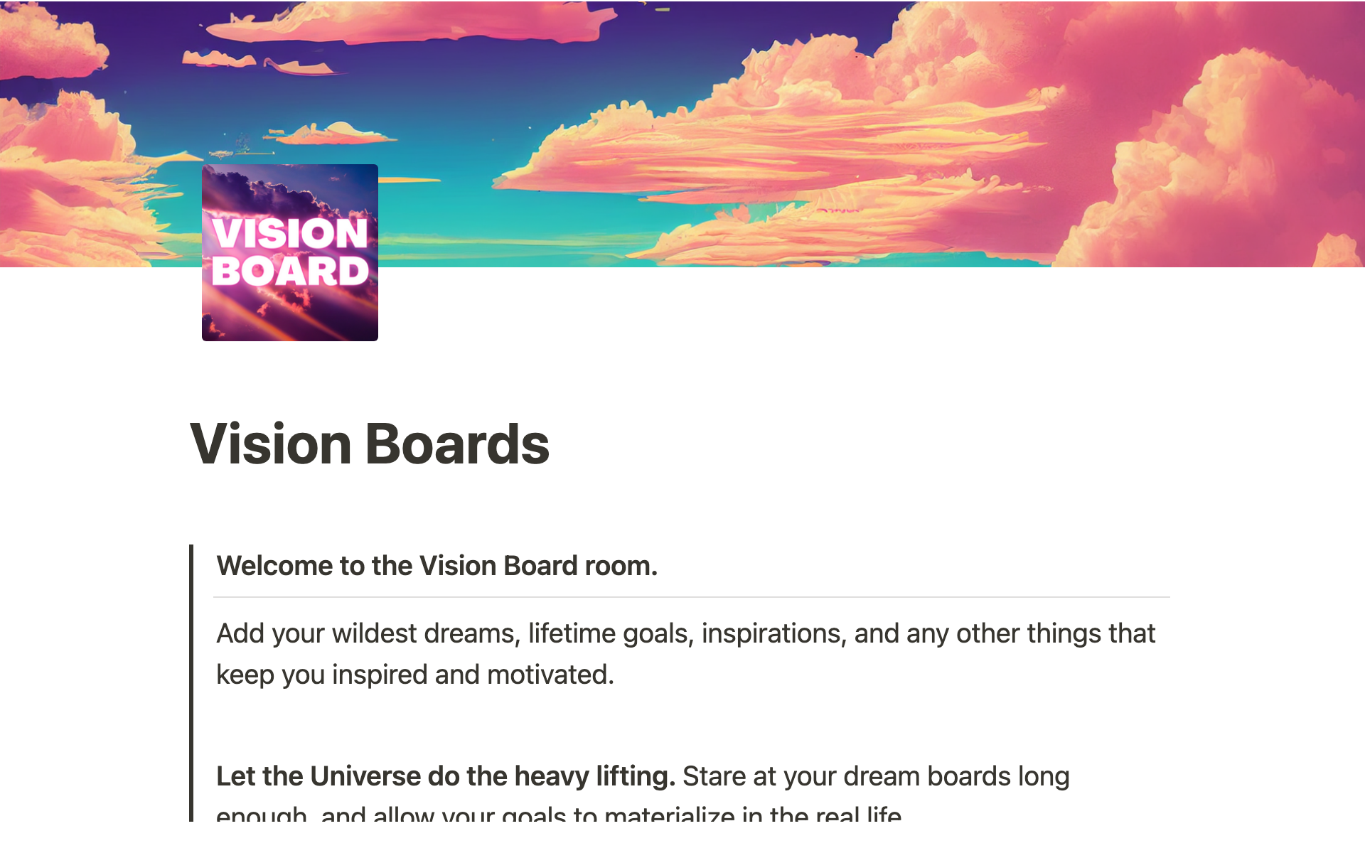 Vision board  Notion Template