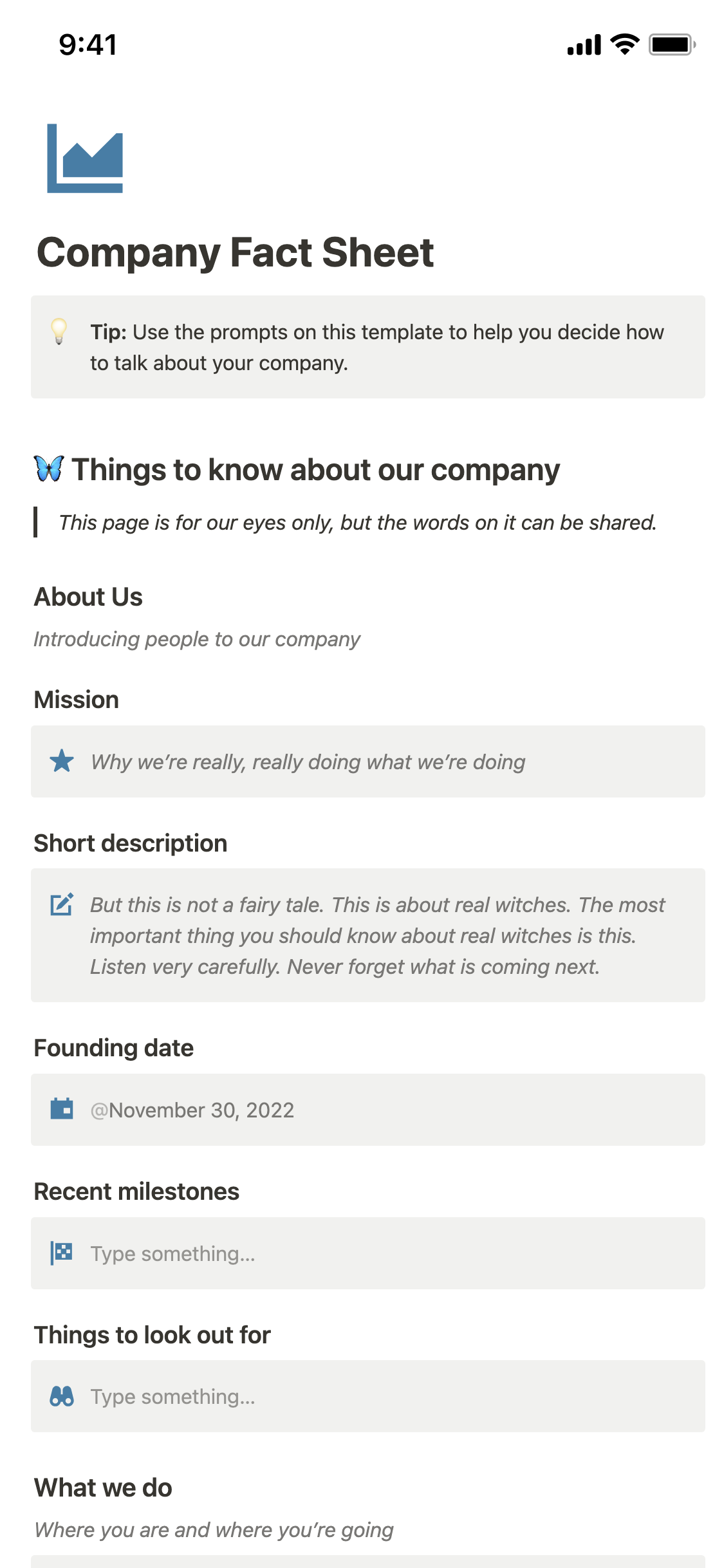 Company Fact Sheet | Notion Template