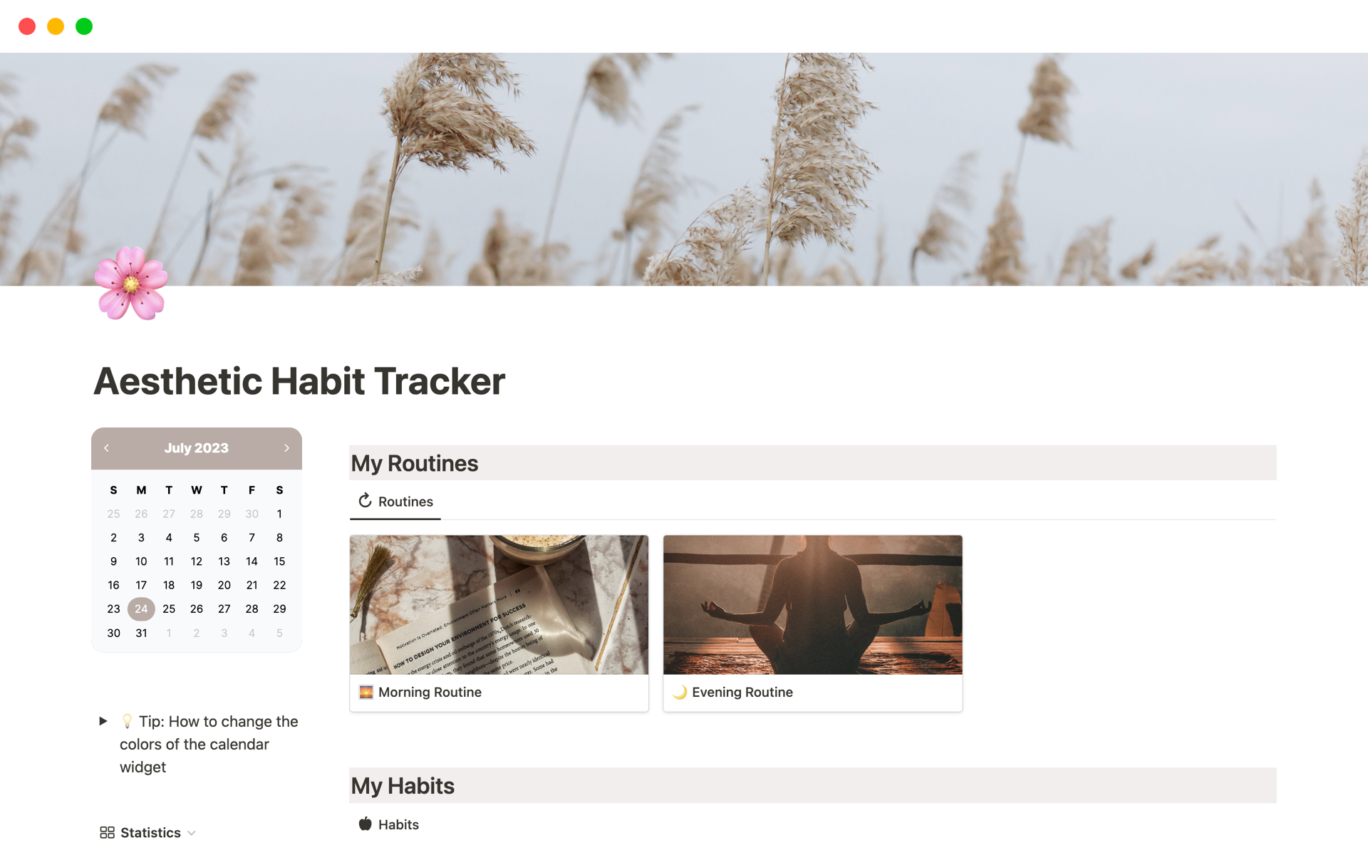 notion habit tracker planner aesthetic dark mode in 2023