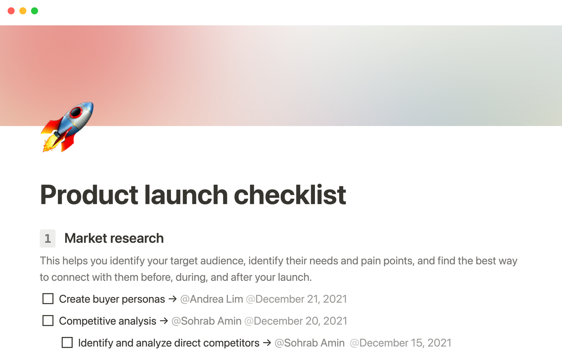 Notion Template Gallery Product launch checklist
